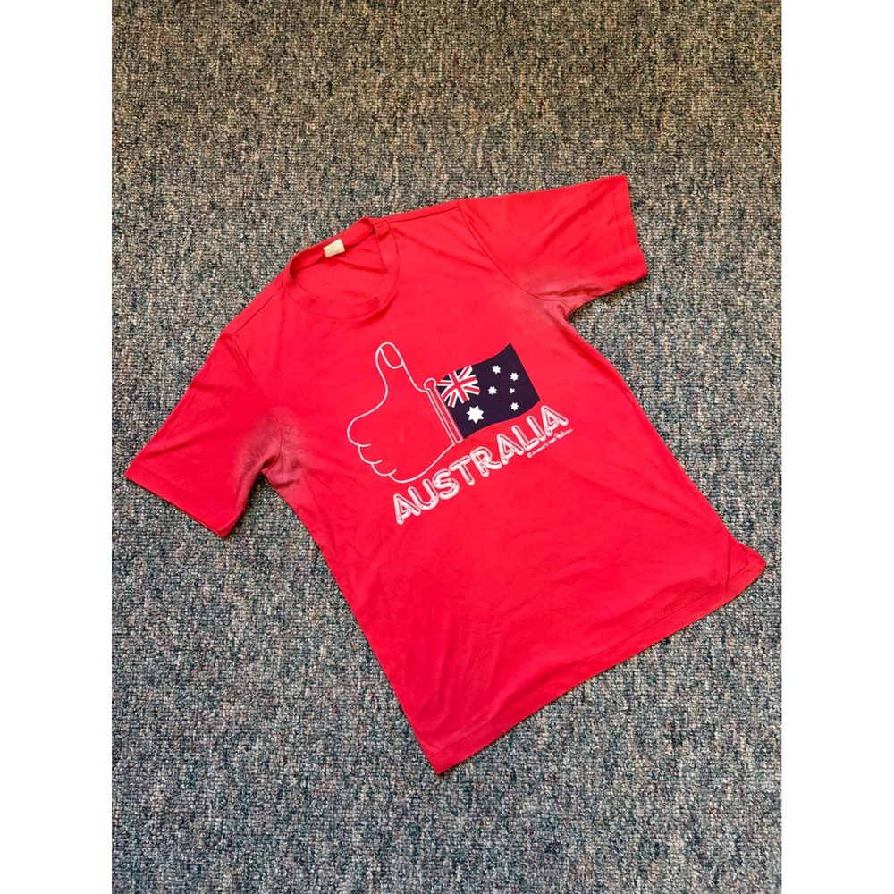 Vintage 1986 Jumbucs Australia‎ Thumbs Up Flag Graphic Red T Shirt Mens Size 22